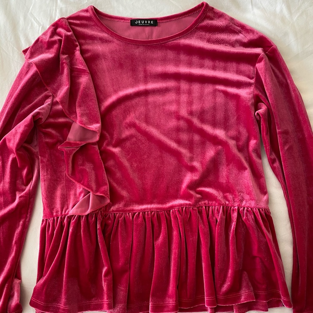 Pink velvet peplum top size L